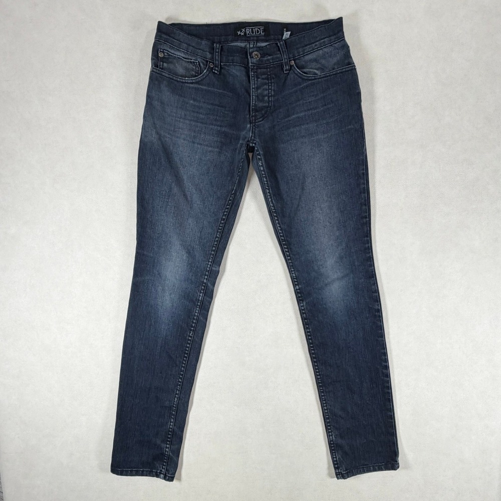 Rude Mens Skinny Jeans Dark Wash Blue Stretch Denim Pants 30x32